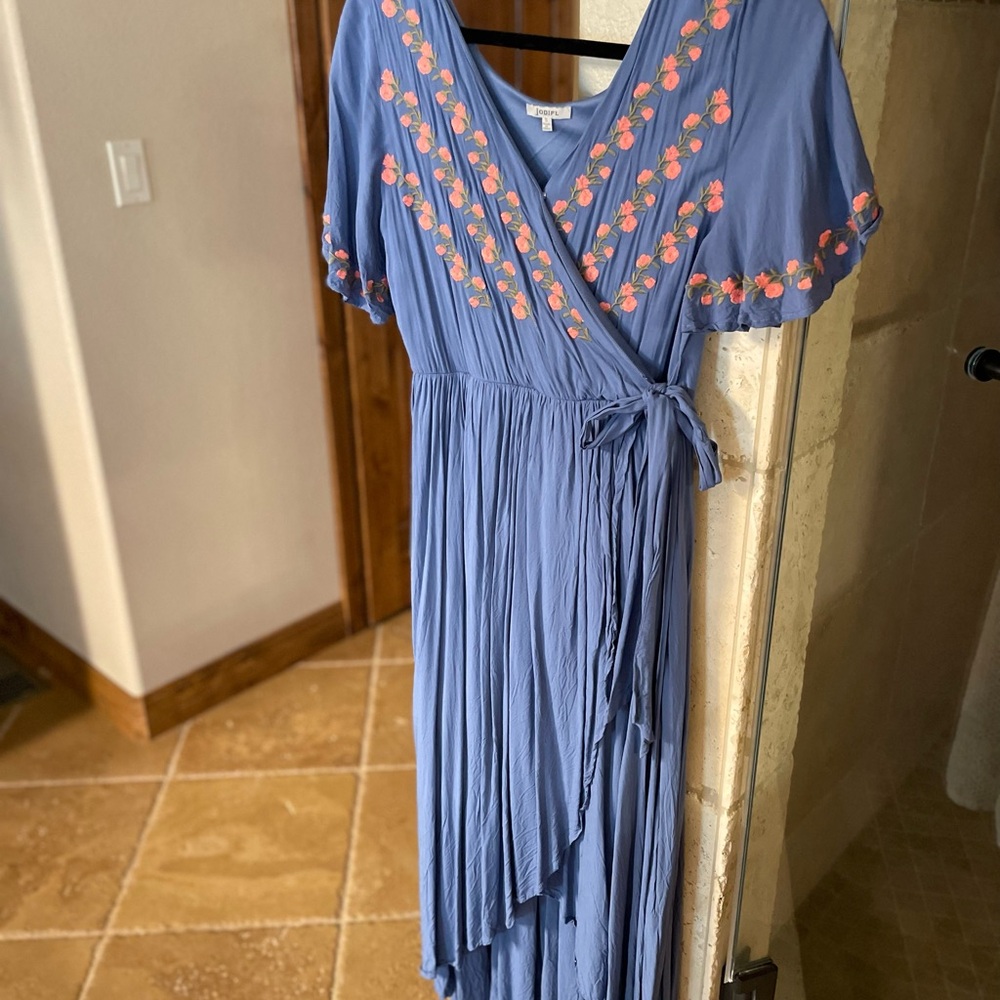 Embroidered Blue Wrap Dress size S
